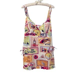 Vintage Nick & Nora XL Nightgown Short Postcard Theme Cotton Multi Color